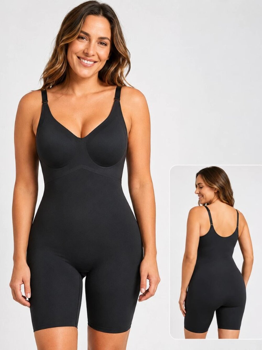 Honeylove Black Mid-Thigh Sculpting Bodysuit Shapewear Size M